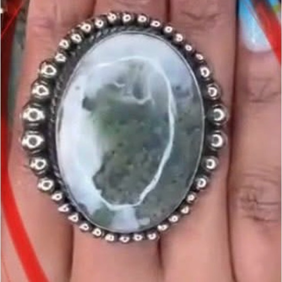 Adjustable German Silver and Jasper Ring - Picture 7 of 8